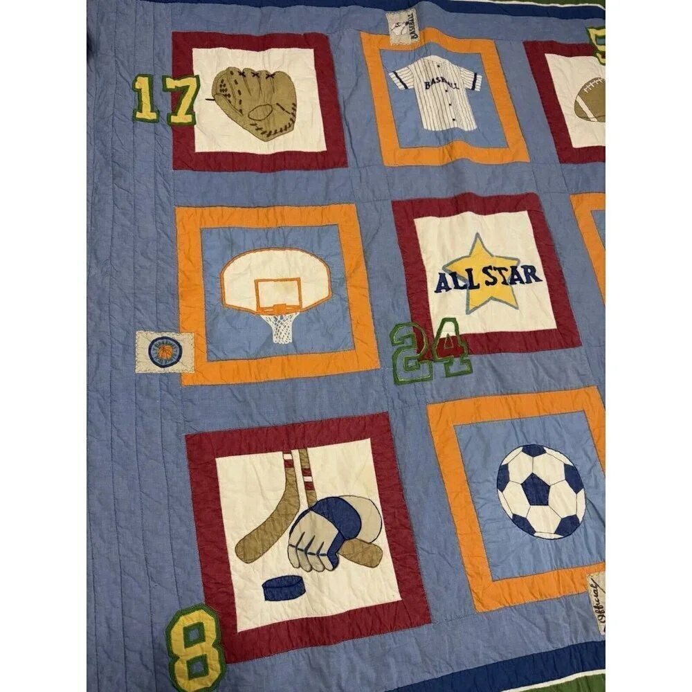 Patchwork Sports Quilt Comforter Bedding Cotton Blue Multicolor Twin 65x83 Youth